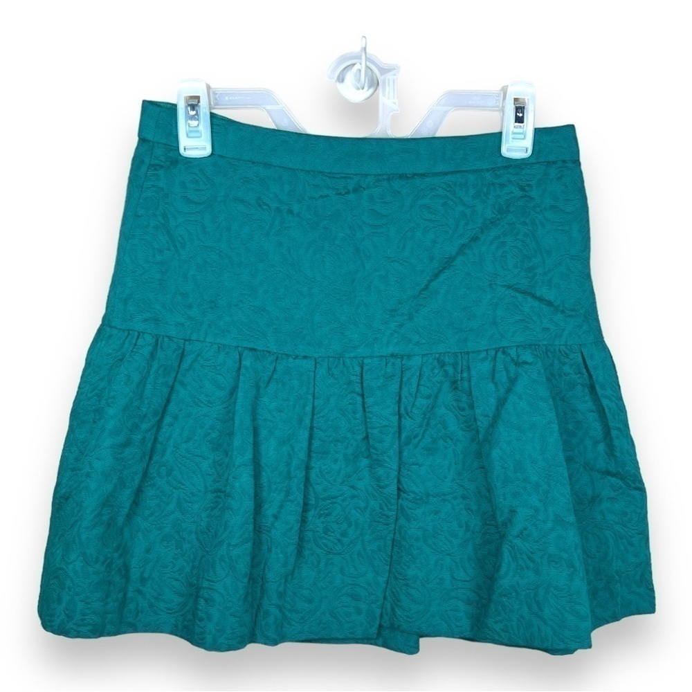 Size 2 J Crew Green Skirt Floral Mini Lined Zip Closure Event Holiday Party